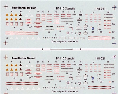 AeroMaster 148-021 Messerschmitt Bf-110 Stencils