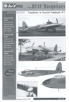 Aviaeology AOD48011 - More RCAF Mosquitoes:  Canadians in Coastal Command #3, 404 Squadron
