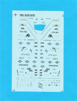 SuperScale 72-633, F/A 18A/C Hornets VFA-83, VFA-203, Partial Decal Sheet