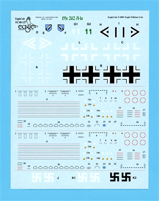 EagleCals 48-127 - Me 262 A-1a,  Damaged Decal Sheet