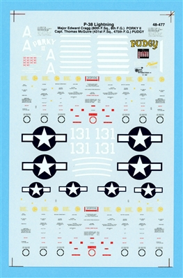 Super Scale 48-0477 - P-38F/H Lightnings,  Flawed Decal Sheet