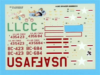 Monogram A-26C Invader kit decals, Partial Decal Set