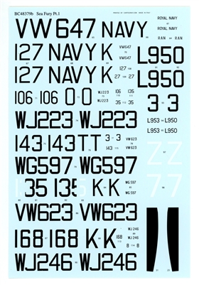 Barracuda Studios BC48379, Sea Fury Part I , Incomplete Decal Set