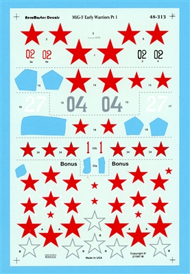 AeroMaster 48-313 MiG-3's Early Warriors Part I, Partial Decal Set