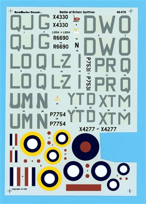 AeroMaster 48-078 Battle of Britain Spitfires, Partial/Flawed Decal Sheet