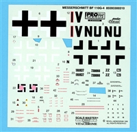 Monogram 85593300310 - Messerschmitt Bf 110G-4, Partial Kit Decal Sheet