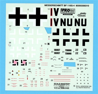 Monogram 85593300310 - Messerschmitt Bf 110G-4, Partial Kit Decal Sheet