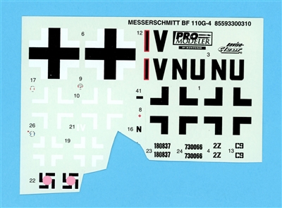 Monogram 85593300310 - Messerschmitt Bf 110G-4, Partial Kit Decal Sheet