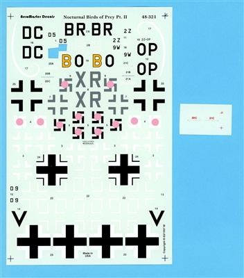 AeroMaster 48-321 Nocturnal Birds of Prey, Part II, Partial Decal Sheet