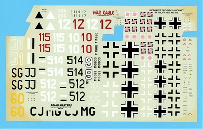War Eagle - German 2-Seat Aircraft, Bf109, Fw190, Me262, Partial Decal Set