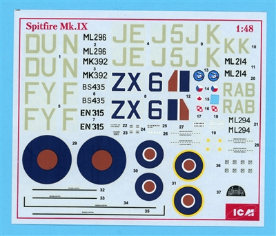 ICM - Spitfire Mk. IX, Partial kit decals, 1/48 scale