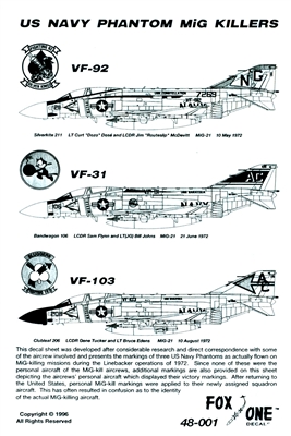 Fox One Decals 48-001 - US Navy Phantom MiG Killers