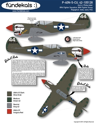 Fundekals 32-A03 - P-40N-5-CU, 42-105128 (2nd Lt. Philip Adair)