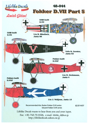 Lifelike Decals 48-044 - Fokker D.VIII, Part 5