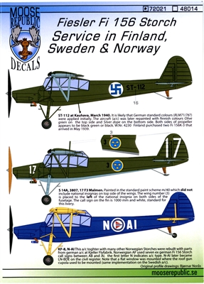 Moose Republic 72021 - Fiesler Fi 156 Storch, Service in Finland, Sweden & Norway