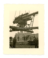 German 88 mm Gun LIfted by Crane, Bottom View, Original WW2 Photo