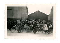 German Soldier with Bicycle and French Refugees, France 1940, Original WW2 Photo