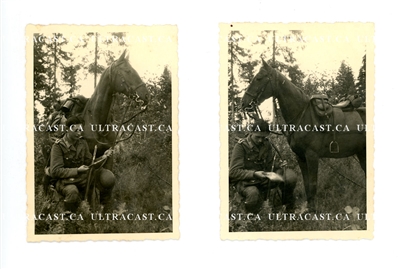 German Cavalryman or Mounted Infantry with Horse, 2 photo set, Original WW2 Photos