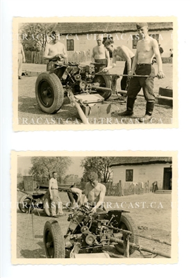 Crewmen Cleaning and Servicing 3.7 cm PaK Anti-tank Gun (2-photo set), Original WW2 Photo