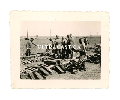 Germans with Captures British 3-in 20 cwt Anti-Aircraft Shells and Boxes, France 1940, Original WW2 Photo