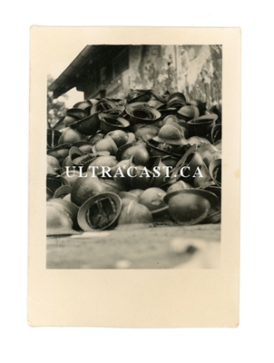 Pile of Captured French Helmets, France 1940, Original WW2 Photo