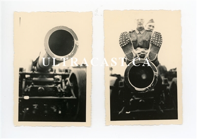 Muzzle of German 21 cm Artillery Gun (2-photo set), Original WW2 Photo