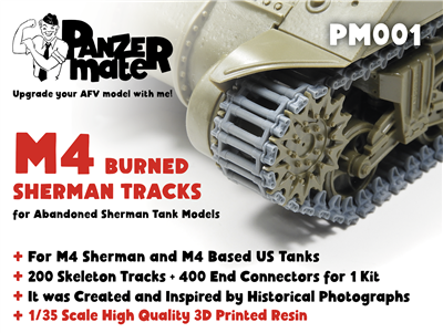 Panzer Mate PM001 - M4 Burned Sherman Tracks (for abandoned Sherman tank)