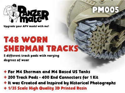 Panzer Mate PM005 - T48 Worn Sherman Tracks (5 different track pads with varying degrees of wear)