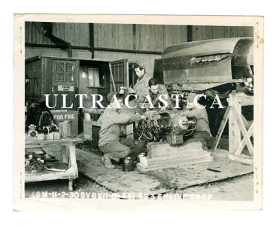 P-51 Engine Section in Workshop with Mechanics, Original WW2 Official Photo